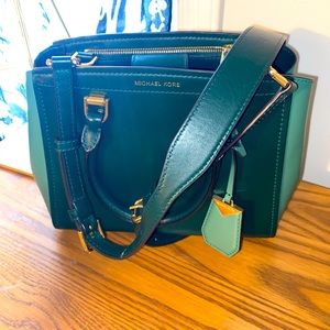 Green with gold trim Michael kors purse